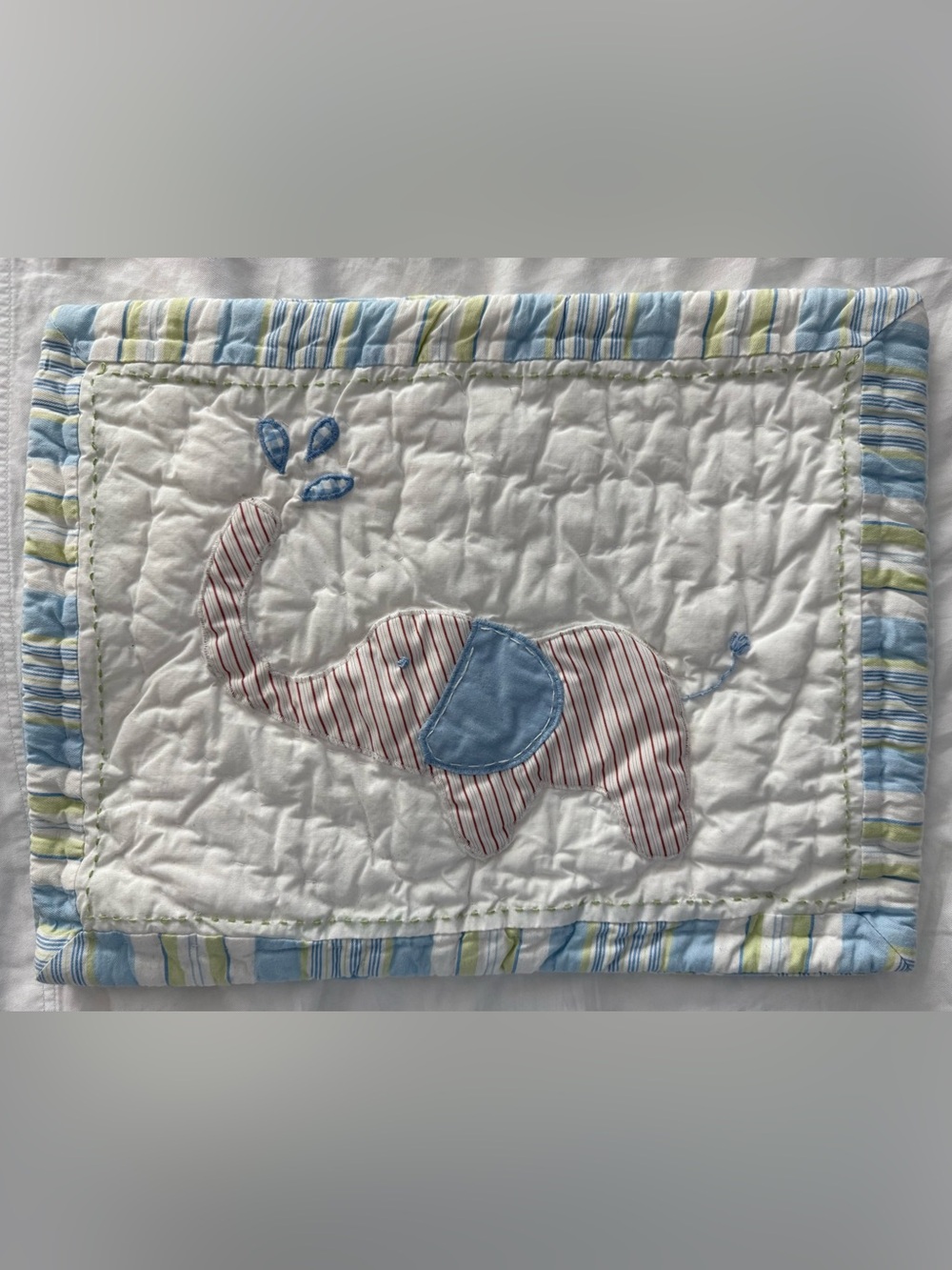 Pottery Barn Kids Striped Elephant Quilted Pillow Sham in Blue, White, Red